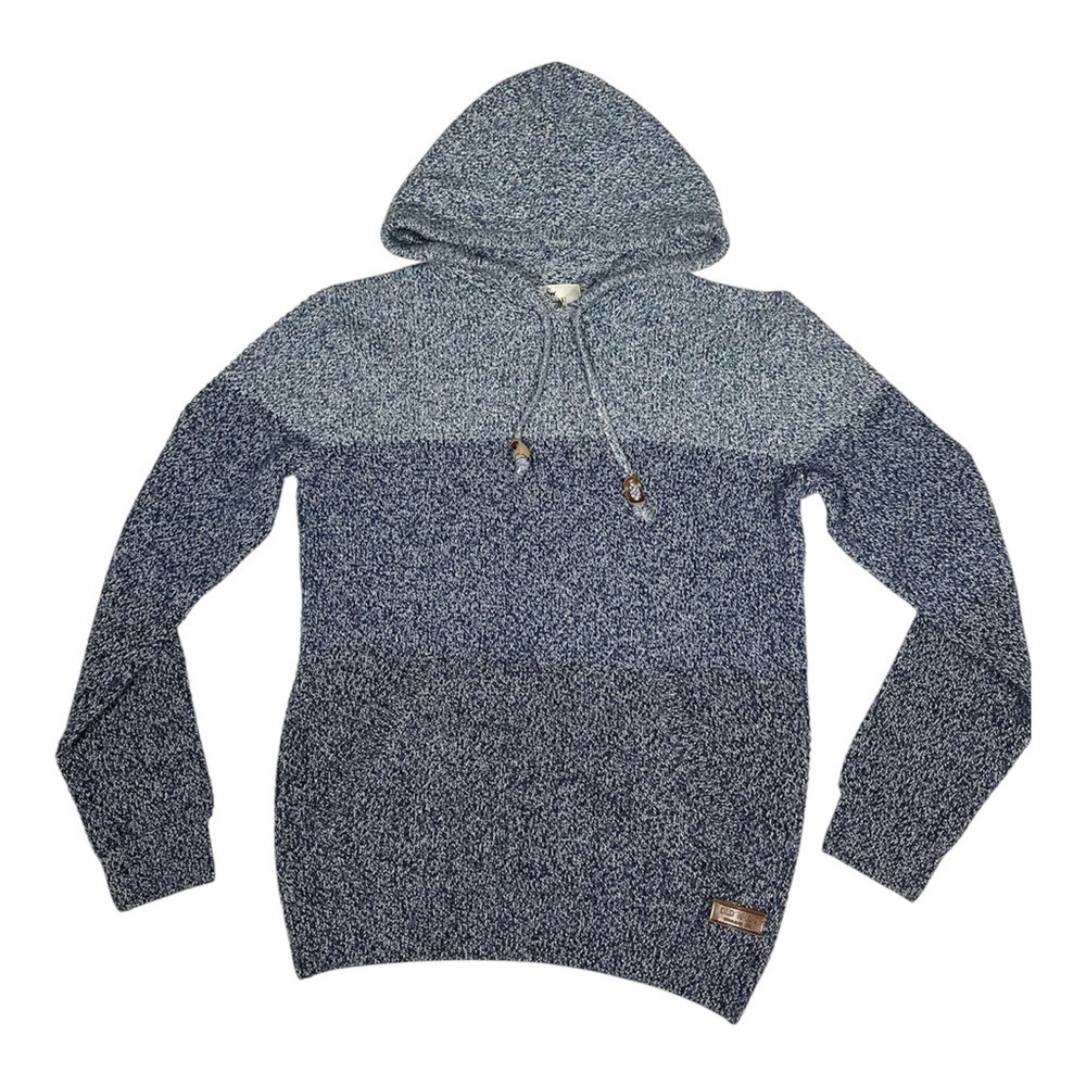 Blue Knit Hoodie with Drawstrings